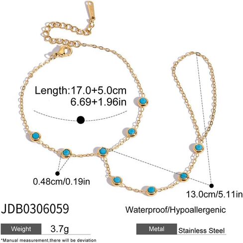 Turquoise Hand Chain Bracelet for Women Slave Cuff Hand Bracelet with Finger Ring Charm Gold-Tone Hand Chain Trendy Ring Adjustable Stainless Steel Waterproof Jewelry for Bride Wedding Party Accessories in Kuwait
