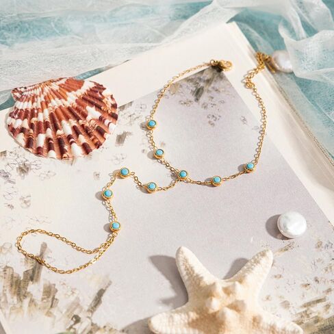 Turquoise Hand Chain Bracelet for Women Slave Cuff Hand Bracelet with Finger Ring Charm Gold-Tone Hand Chain Trendy Ring Adjustable Stainless Steel Waterproof Jewelry for Bride Wedding Party Accessories in Kuwait