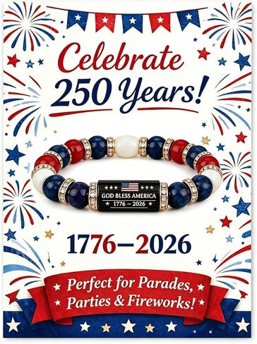 250th Anniversary USA Bracelet Set, Patriotic Black Bead Bracelets with American Flag Pendant, Adjustable Independence Day Jewelry Gift for Men Women in Kuwait