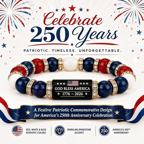 250th Anniversary USA Bracelet Set, Patriotic Black Bead Bracelets with American Flag Pendant, Adjustable Independence Day Jewelry Gift for Men Women in Kuwait