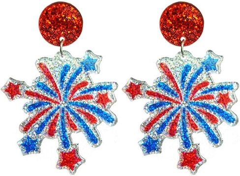 2026 4th of July American Patriotic Acrylic Earrings for Women Glitter Red White and Blue Firework Earrings Lightweight Independence Holiday Memorial Day Dangle Earring Decor Accessories in Kuwait