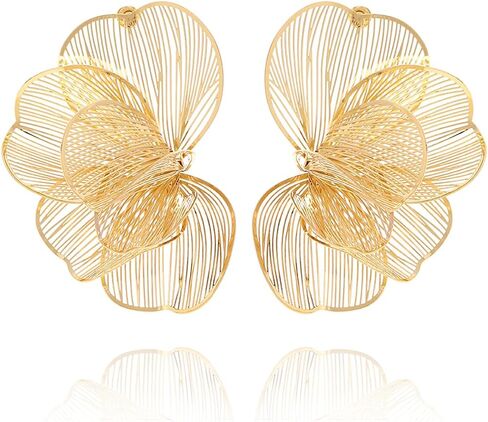 Gold Flower Earrings for Women Trendy, Hypoallergenic Chunky Gold Drop Dangle Statement Earrings for Women Party Wedding Birthday Gifts in Kuwait