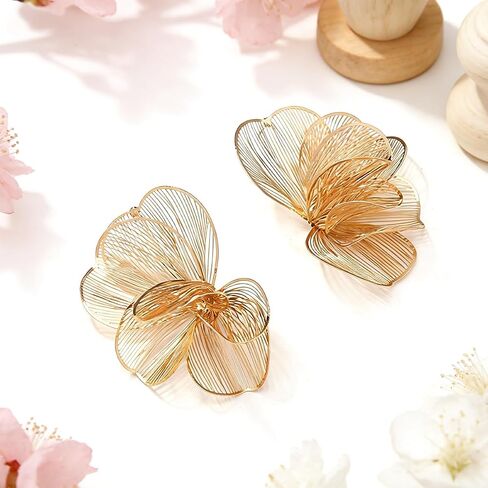Gold Flower Earrings for Women Trendy, Hypoallergenic Chunky Gold Drop Dangle Statement Earrings for Women Party Wedding Birthday Gifts in Kuwait