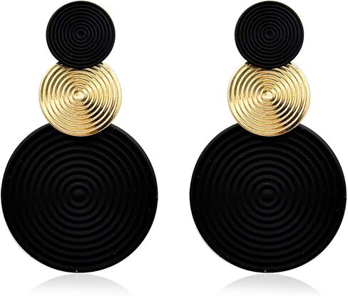 Statement Circle Earrings for Women Boho Black Gold Red Long Round Drop Dangle Earrings in Kuwait