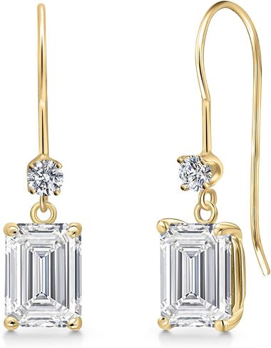 Gem Stone King 1.54 to 6.14 Cttw Lab Grown Diamond Dangle Earrings for Women | 14K Yellow Gold | IGI Certified | Center Emerald Cut Diamond | D-E Color | VS1-VS2 Clarity in Kuwait