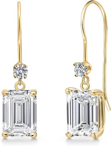 Gem Stone King 1.54 to 6.14 Cttw Lab Grown Diamond Dangle Earrings for Women | 14K Yellow Gold | IGI Certified | Center Emerald Cut Diamond | D-E Color | VS1-VS2 Clarity in Kuwait