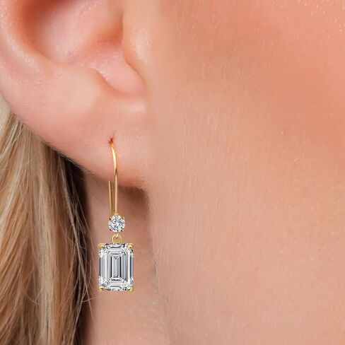 Gem Stone King 1.54 to 6.14 Cttw Lab Grown Diamond Dangle Earrings for Women | 14K Yellow Gold | IGI Certified | Center Emerald Cut Diamond | D-E Color | VS1-VS2 Clarity in Kuwait