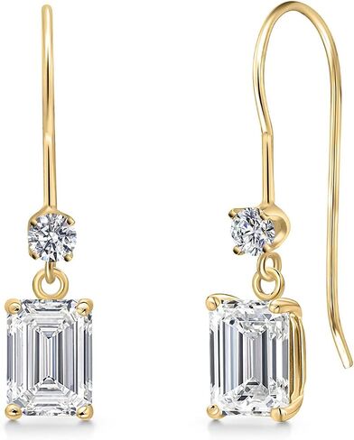 Gem Stone King 1.54 to 6.14 Cttw Lab Grown Diamond Dangle Earrings for Women | 14K Yellow Gold | IGI Certified | Center Emerald Cut Diamond | D-E Color | VS1-VS2 Clarity in Kuwait