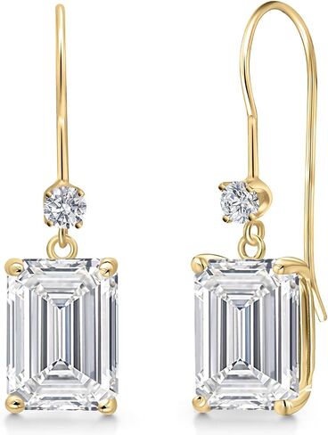 Gem Stone King 1.54 to 6.14 Cttw Lab Grown Diamond Dangle Earrings for Women | 14K Yellow Gold | IGI Certified | Center Emerald Cut Diamond | D-E Color | VS1-VS2 Clarity in Kuwait