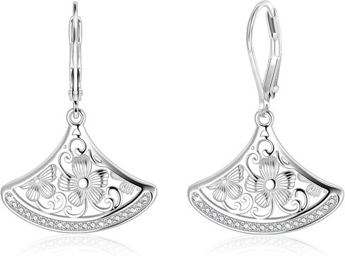 Flower Dangle Earrings for Women, Silver Boho Floral Filigree Dangling Leverback Earrings, 14K Gold Plated Cubic Zirconia Bohemian Hypoallergenic Dangly Drop Earrings for Women Trendy Jewelry Gifts in Kuwait