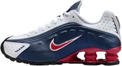 Nike Shox R4 Big Kids' Shoes (Midnight Navy/White/Metallic Silver/Gym Red) in Kuwait