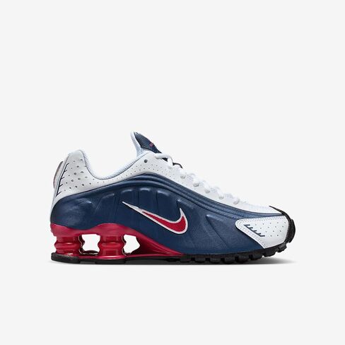 Nike Shox R4 Big Kids' Shoes (Midnight Navy/White/Metallic Silver/Gym Red) in Kuwait