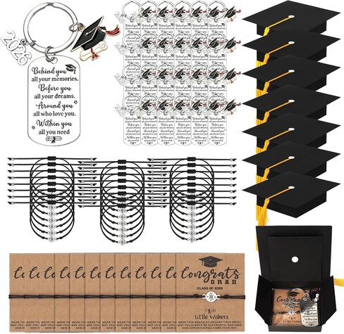 Class of 2026 Graduation Gifts Bulk, 25 Sets Graduation Keychains With Grad Compass Bracelets Bulk Set In Cap Gift Boxes Party Favors for Students, Guests, Graduates in Saudi Arabia