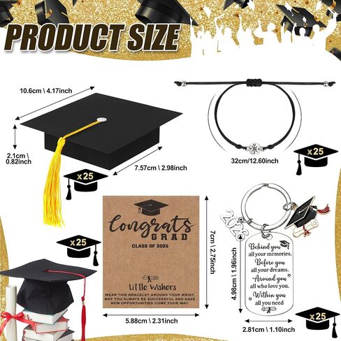 Class of 2026 Graduation Gifts Bulk, 25 Sets Graduation Keychains With Grad Compass Bracelets Bulk Set In Cap Gift Boxes Party Favors for Students, Guests, Graduates in Saudi Arabia