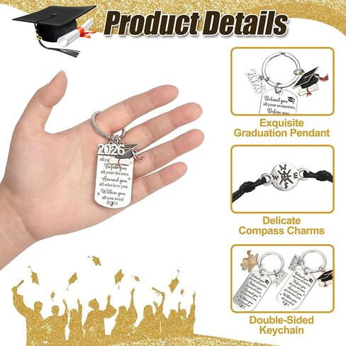 Class of 2026 Graduation Gifts Bulk, 25 Sets Graduation Keychains With Grad Compass Bracelets Bulk Set In Cap Gift Boxes Party Favors for Students, Guests, Graduates in Saudi Arabia
