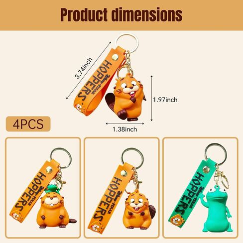 4Pcs Hoppers Keychains, Mabel, King George & Tom The Lizard, Cute Beaver Transformation Project Resin Keyrings, Durable & Fade-Resistant, Movie-Accurate Funny Characters for Fans in Saudi Arabia