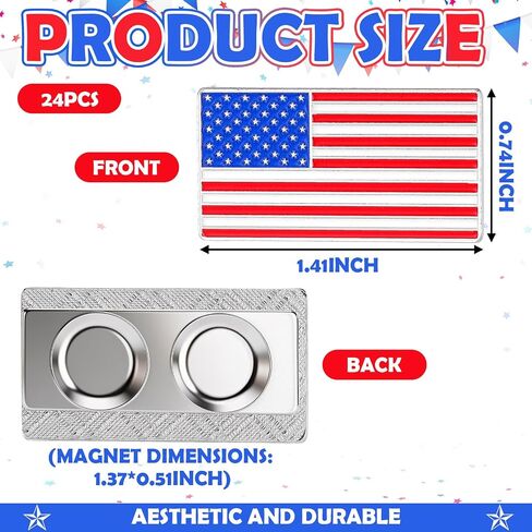 Tondiamo 24 Pcs American Flag Lapel Pins with Magnetic Backing Enamel USA Flag Pins 3D Patriotic Suit Jacket Pin Bulk for 250 Anniversary 4th of July Hats Backpacks Clothes Dress Decor in Kuwait