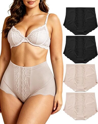 4PACK للنساء المرتفعات الداخلية المعتدلة في البطن المعتدلة في البطن سراويل داخلية تمتد الدانتيل للنساء in Kuwait