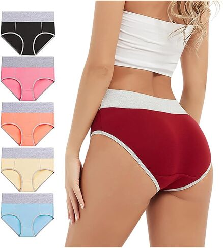 Cotton Seamless Underwear for Women 5 Pack, Breathable Ladies Full Coverage Panties High Waist Briefs Soft Underpants in Kuwait