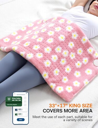 ALLJOY King Size Heating Pad for Back Pain Relief, 33"x 17" Extra Large Heating Pad for Period Cramps, FSA Eligible HSA, Portable Heat Pad for Neck and Shoulders, Birthday Gifts for Women Men - Pink in Kuwait