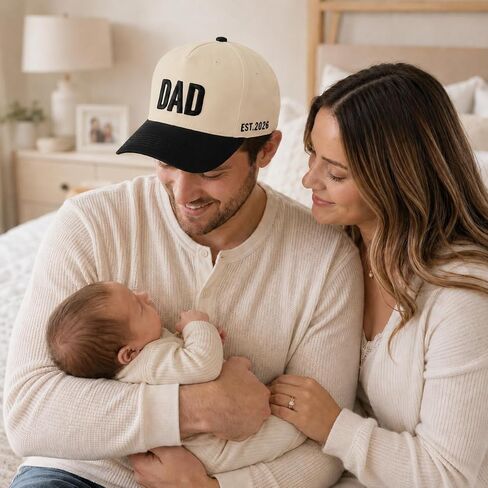 DAD Hat for Men, Adjustable Embroidered Cap with EST 2026, First for New Dad in Saudi Arabia