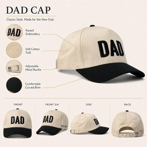 DAD Hat for Men, Adjustable Embroidered Cap with EST 2026, First for New Dad in Saudi Arabia