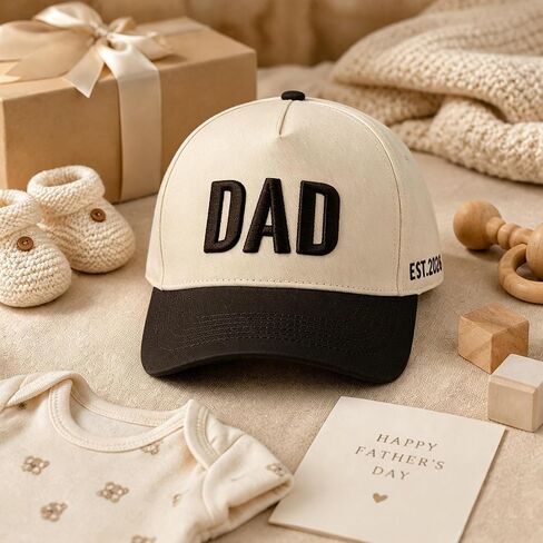 DAD Hat for Men, Adjustable Embroidered Cap with EST 2026, First for New Dad in Saudi Arabia