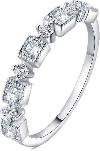 JewelryPalace Princess Emerald Cut CZ Stackable Wedding Ring Eternity Bands for Women, Cubic Zirconia 14K White Gold Plated Promise Ring for Her, 4pc Anniversary Ring Sets A 7 in Kuwait