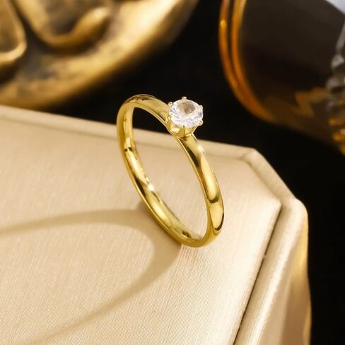 Elegant Gorgeous Six Claw Round CZ Solitaire Ring for Women, Dainty Thin Band Hypoallergenic Engagement Promise Wedding Band, Fine Jewelry Gift for Her Daily Wear ﻿ in Kuwait