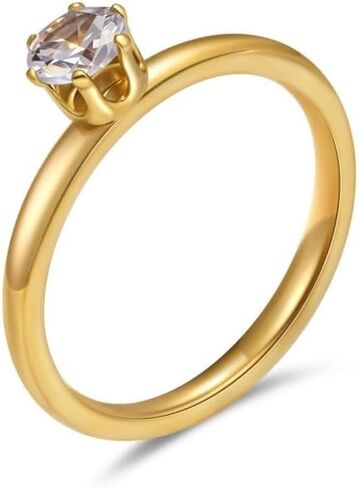 Elegant Gorgeous Six Claw Round CZ Solitaire Ring for Women, Dainty Thin Band Hypoallergenic Engagement Promise Wedding Band, Fine Jewelry Gift for Her Daily Wear ﻿ in Kuwait