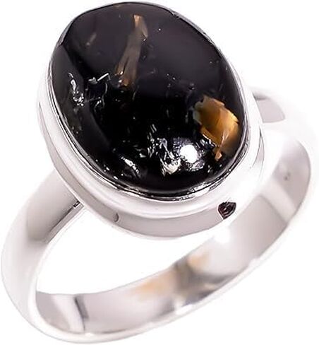 Natural Golden Blue Fire Nuummite Gemstone 925 Sterling Silver Handmade Statement Promise Ring Gift Jewelry for Women in Kuwait