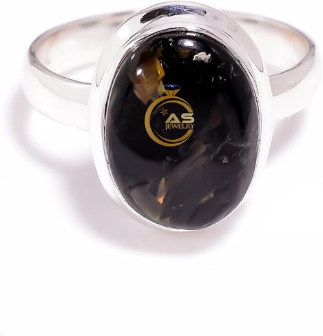 Natural Golden Blue Fire Nuummite Gemstone 925 Sterling Silver Handmade Statement Promise Ring Gift Jewelry for Women in Kuwait