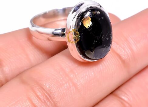 Natural Golden Blue Fire Nuummite Gemstone 925 Sterling Silver Handmade Statement Promise Ring Gift Jewelry for Women in Kuwait