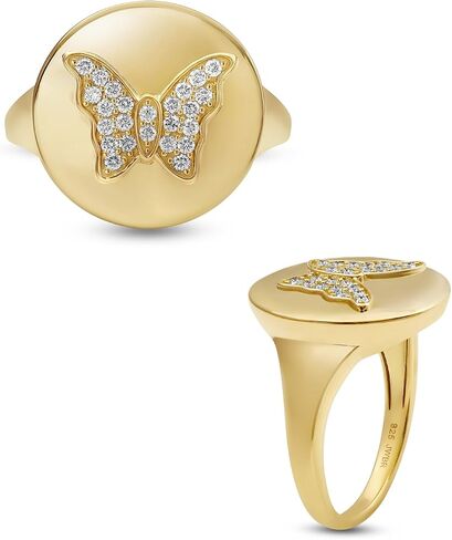 Jewelili Butterfly Wedding Band Stackable Promise Ring for Womens in Yellow Gold over 925 Sterling Silver with 1/4 Cttw Round Lab Grown Diamond in Kuwait