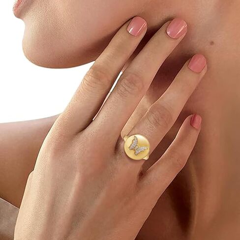 Jewelili Butterfly Wedding Band Stackable Promise Ring for Womens in Yellow Gold over 925 Sterling Silver with 1/4 Cttw Round Lab Grown Diamond in Kuwait