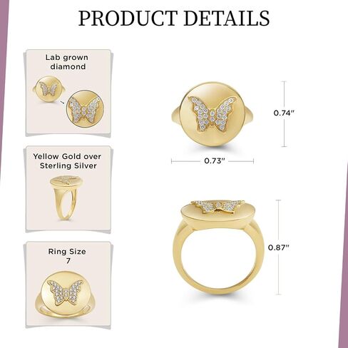 Jewelili Butterfly Wedding Band Stackable Promise Ring for Womens in Yellow Gold over 925 Sterling Silver with 1/4 Cttw Round Lab Grown Diamond in Kuwait