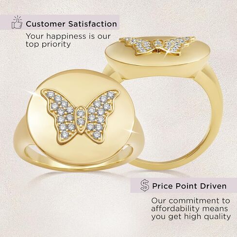 Jewelili Butterfly Wedding Band Stackable Promise Ring for Womens in Yellow Gold over 925 Sterling Silver with 1/4 Cttw Round Lab Grown Diamond in Kuwait