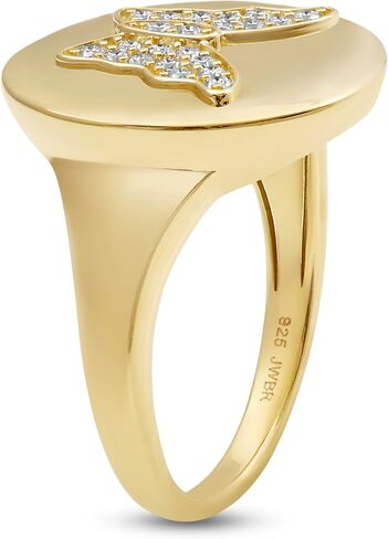 Jewelili Butterfly Wedding Band Stackable Promise Ring for Womens in Yellow Gold over 925 Sterling Silver with 1/4 Cttw Round Lab Grown Diamond in Kuwait