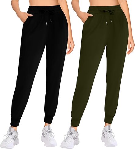 2 Pack Women's Joggers with Pockets Tapered Sweatpants for Women Lounge Workout Jogging Pants for Yoga Running in Saudi Arabia