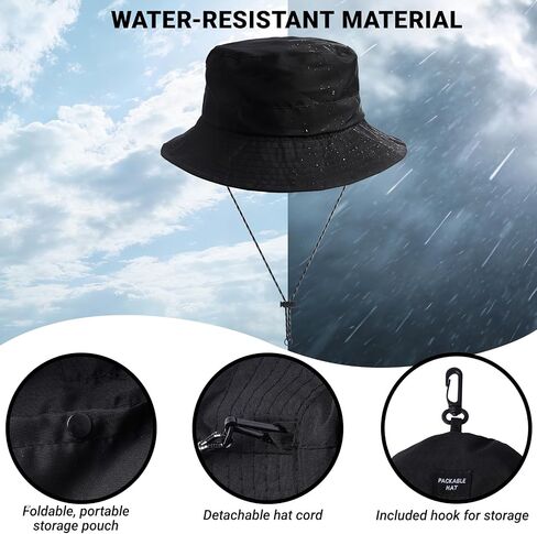 Waterproof Quick-Dry Bucket Hat for Women - Packable Sun Protection Rain Hat with Removable String for Hiking & Summer in Kuwait