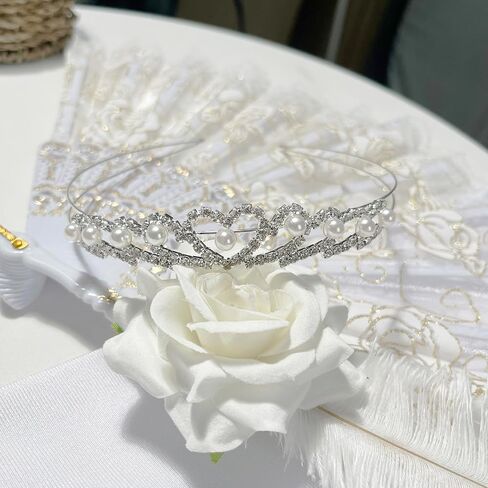 Vibsion Regency 5-Piece Accessories Set for Women – Tiara, Pearl Necklace & Earrings, Satin Gloves & Lace Fan in Saudi Arabia