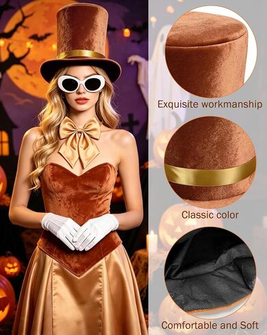 Brown Top Hat, Halloween Costume Include Velvet Top Hat,Sunglasses,Bowtie and Gloves for Men Women Party Costume in Saudi Arabia