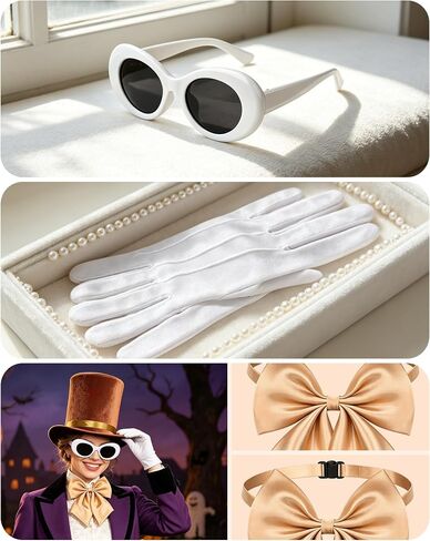 Brown Top Hat, Halloween Costume Include Velvet Top Hat,Sunglasses,Bowtie and Gloves for Men Women Party Costume in Saudi Arabia