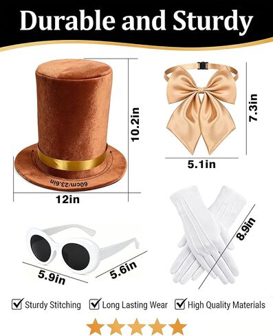 Brown Top Hat, Halloween Costume Include Velvet Top Hat,Sunglasses,Bowtie and Gloves for Men Women Party Costume in Saudi Arabia