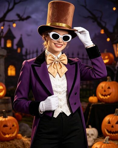 Brown Top Hat, Halloween Costume Include Velvet Top Hat,Sunglasses,Bowtie and Gloves for Men Women Party Costume in Saudi Arabia