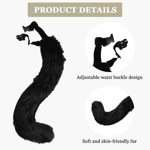 4 Pcs Cat Ears and Wolf Fox Animal Tail Cosplay Costume, Faux Fur Hair Clip Headdress Halloween Leather Neck Chocker Set Black Cat Ears and Wolf Fox Animal Tail Cosplay Girls Women in Kuwait