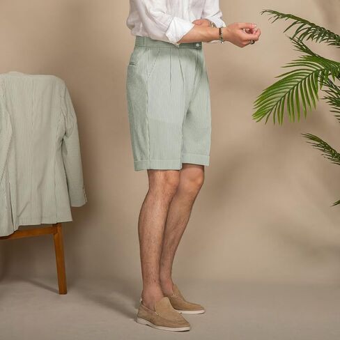 Classic Mens Summer Seersucker Shorts Striped Slim Fit Flat Front Walk Short Pants Flat Front Shorts in Kuwait