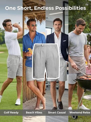 Classic Mens Summer Seersucker Shorts Striped Slim Fit Flat Front Walk Short Pants Flat Front Shorts in Kuwait