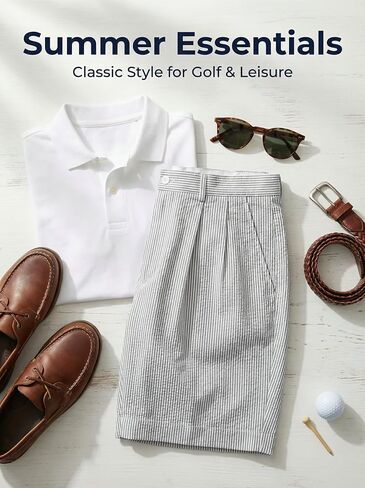 Classic Mens Summer Seersucker Shorts Striped Slim Fit Flat Front Walk Short Pants Flat Front Shorts in Kuwait