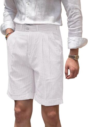 Classic Mens Summer Seersucker Shorts Striped Slim Fit Flat Front Walk Short Pants Flat Front Shorts in Saudi Arabia